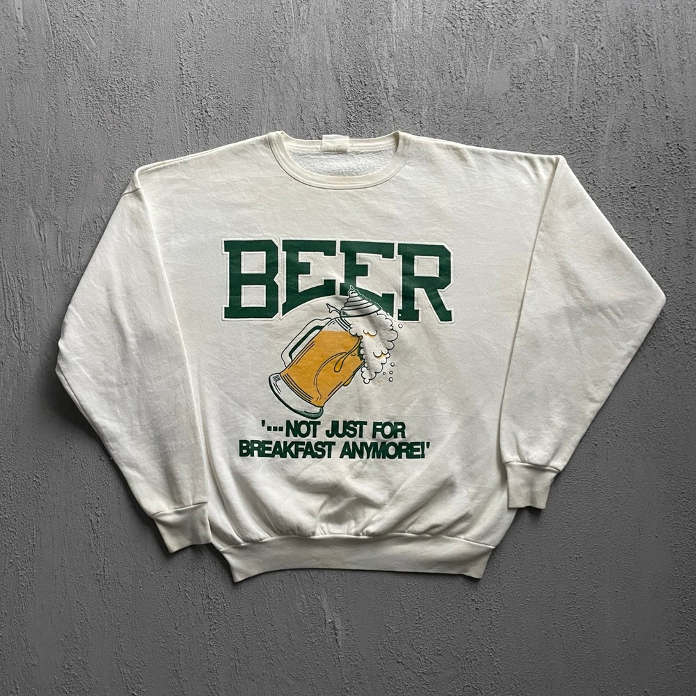 Vintage Beer Sweatshirt Mens Large White 90s not just for breakfast